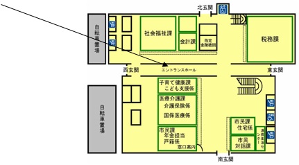 ロビー販売は市役所1階の中心付近にあるエントランスホールで実施します